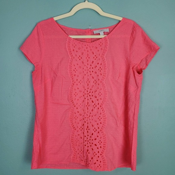LOFT Tops - Ann Taylor Loft Eyelet Swiss Dot Cotton Short Sleeve Tee Top Blouse Size Medium